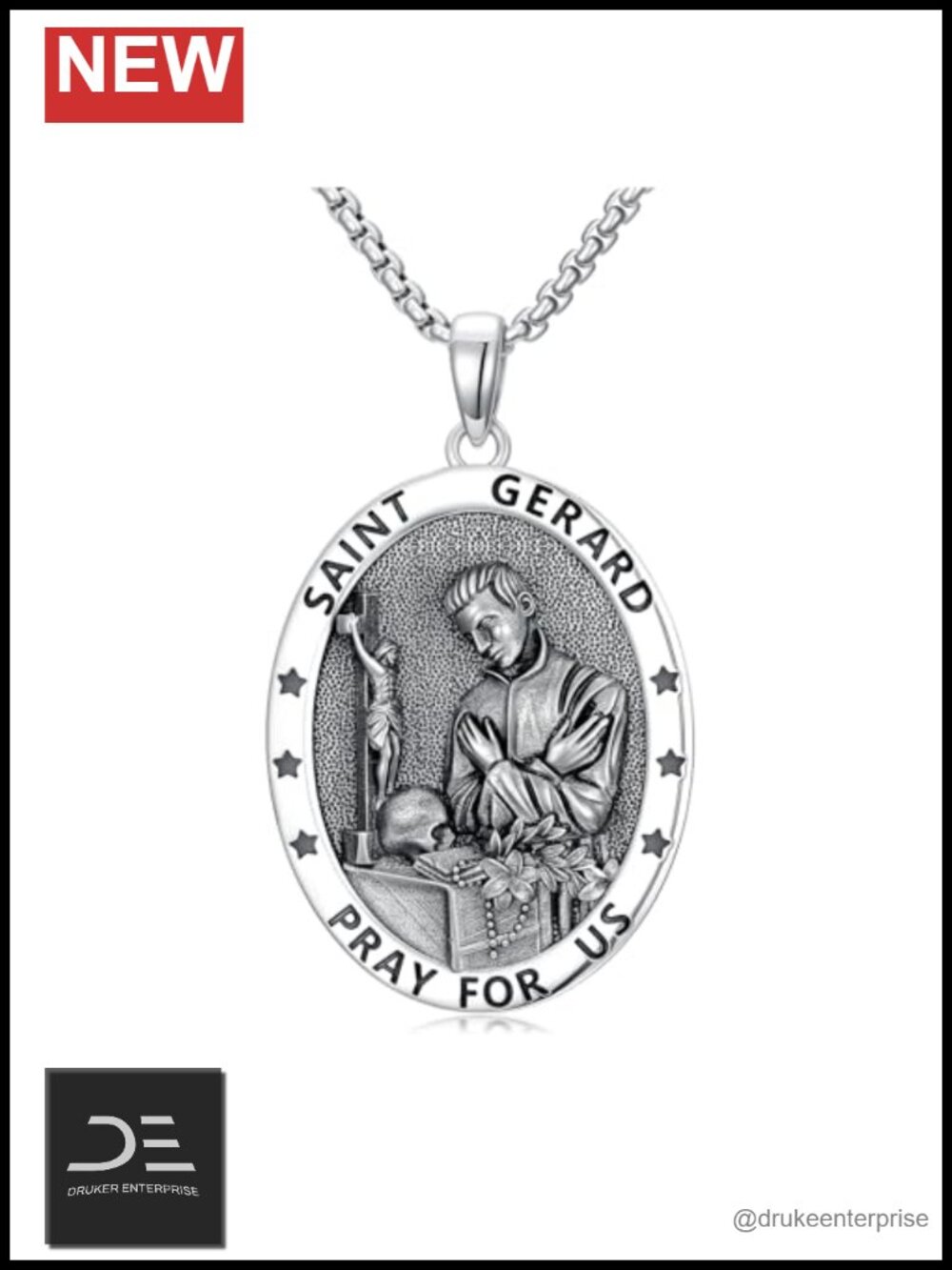 Sterling Silver Saint Gerard Medal Necklace, Patron Saint Amulet Jewelry, 22